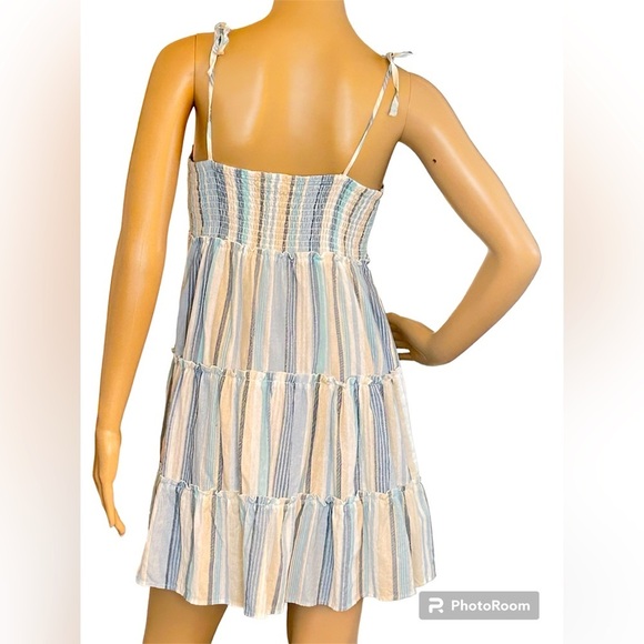 Jolie&Joy Strap Tie Tank Mini Sundress W/ Smock Back Tiered Ruffle In Pastel - Picture 2 of 4